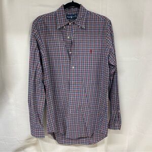 Ralph Lauren Men's Red and Blue Plaid Shirt Size Small